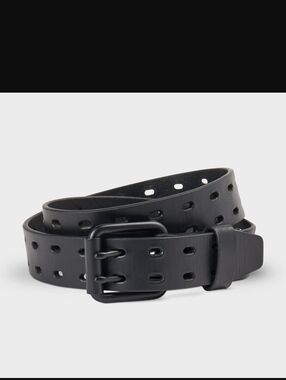 Duluth Trading Co Holier Black Leather Double Prong Work Belt Gun Metal Sz 46